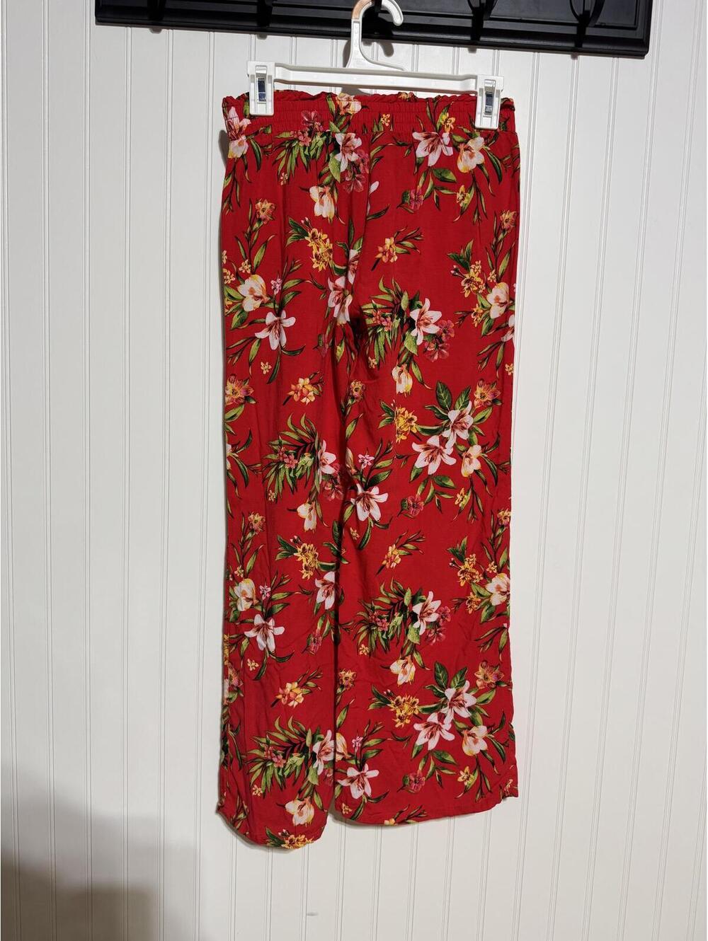 Joe Benbasset Red Floral Wide Leg Pants Womens Small Elastic Drawstring Rayon - Picture 3 of 4